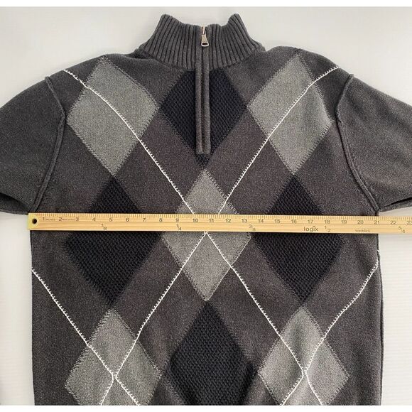 BKE Standard Fit Men's XL Sweater 100% Cotton Gray Black Argyle 1/4 Zip Preppy - Picture 4 of 8